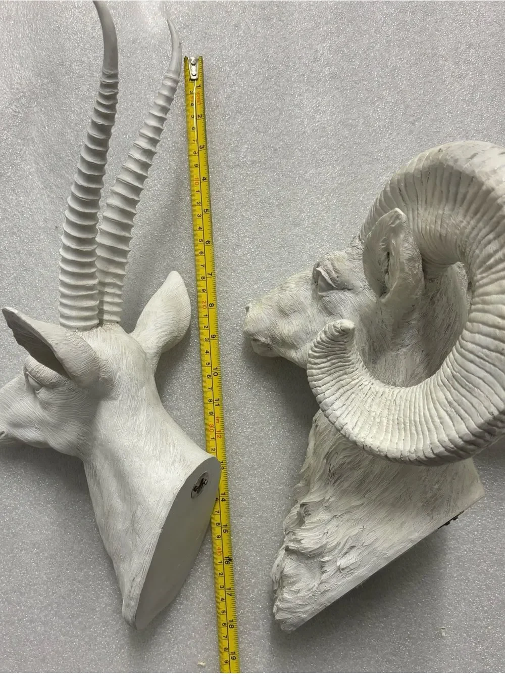 Vintage Pottery Barn White Resin Antelope and Sheep Sculptures Duo Wall Plaques